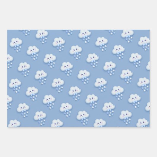 Niedliche weiße Wolke, neunblass blauer Junge Geschenkpapier Set (Vorderseite)
