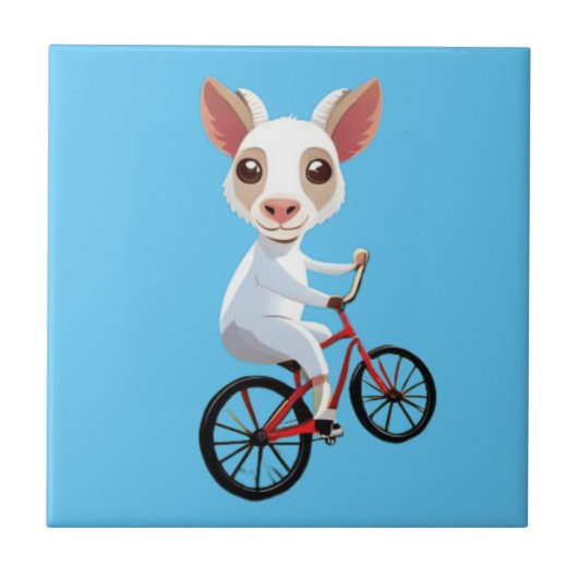 Niedliche, weiße Ziege auf dem Fahrrad Fliese (Vorderseite)