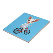 Niedliche, weiße Ziege auf dem Fahrrad Fliese (Seite)