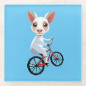 Niedliche, weiße Ziege auf dem Fahrrad Glasuntersetzer (Vorderseite)