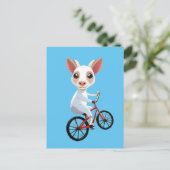 Niedliche, weiße Ziege auf dem Fahrrad Postkarte (Stehend Vorderseite)