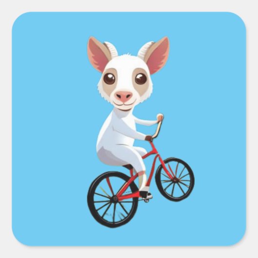 Niedliche, weiße Ziege auf dem Fahrrad Quadratischer Aufkleber (Vorderseite)