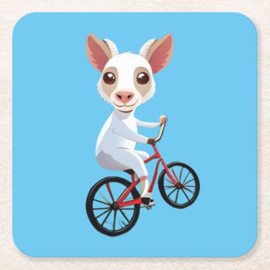 Niedliche, weiße Ziege auf dem Fahrrad Rechteckiger Pappuntersetzer (Vorderseite)