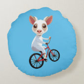 Niedliche, weiße Ziege auf dem Fahrrad Rundes Kissen (Rückseite)