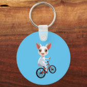 Niedliche, weiße Ziege auf dem Fahrrad Schlüsselanhänger (Vorderseite)