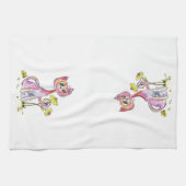 Niedliche weißfarbige rosa Katze mit gelben Blumen Geschirrtuch (Horizontal)