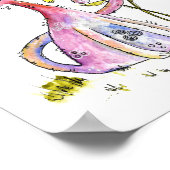 Niedliche weißfarbige rosa Katze mit gelben Blumen Poster (Ecke)