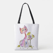 Niedliche weißfarbige rosa Katze mit gelben Blumen Tasche (Rückseite)