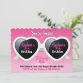 Niedliche Weißherz-Sonnenbrille Rosa Geburtstagsge Einladung (Stehend Vorderseite)