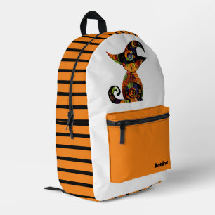 Niedliche/weißliche Halloweenkatze Bedruckter Rucksack