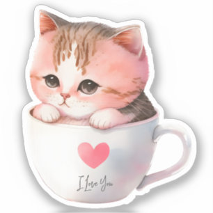 Niedliche weißrosa Katze im Tea Cup (2) Aufkleber