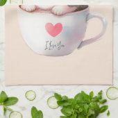 Niedliche weißrosa Katze im Tea Cup (2) Geschirrtuch (Gefaltet)