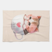 Niedliche weißrosa Katze im Tea Cup (2) Geschirrtuch (Horizontal)