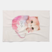 Niedliche weißrosa Katze im Tea Cup (2) Geschirrtuch (Horizontal)