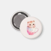 Niedliche weißrosa Katze im Tea Cup (2) Magnet (Vorderseite/Rückseite)