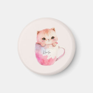 Niedliche weißrosa Katze im Tea Cup (2) Magnet