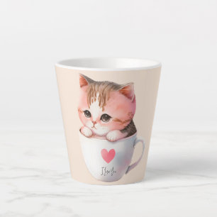 Niedliche weißrosa Katze im Tea Cup (2) Milchtasse