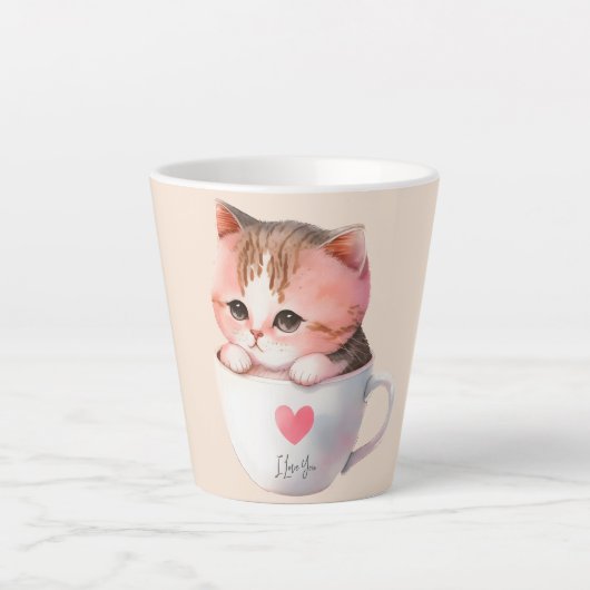 Niedliche weißrosa Katze im Tea Cup (2) Milchtasse (Vorderseite)