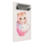 Niedliche weißrosa Katze im Tea Cup (2) Mini Klemmbrett (Schrägansicht)