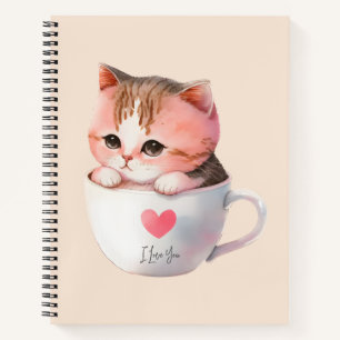 Niedliche weißrosa Katze im Tea Cup (2) Notizblock