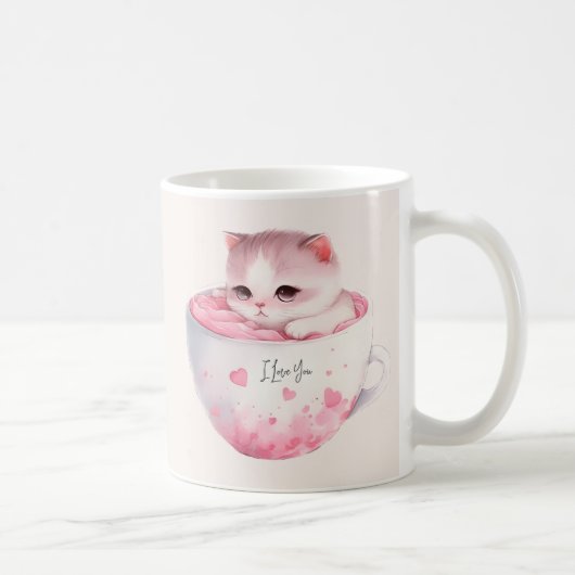 Niedliche weißrosa Katze im Tea Cup (3) Kaffeetasse (Rechts)