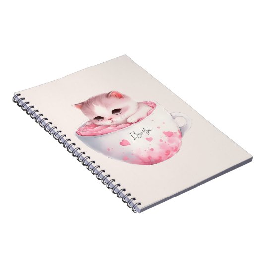 Niedliche weißrosa Katze im Tea Cup (3) Notizblock (Rechte Seite)