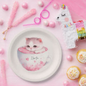 Niedliche weißrosa Katze im Tea Cup (3) Pappteller (Party)