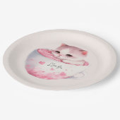 Niedliche weißrosa Katze im Tea Cup (3) Pappteller (Schrägansicht)