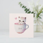 Niedliche weißrosa Katze im Tea Cup (4) (Stehend Vorderseite)