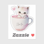 Niedliche weißrosa Katze im Tea Cup (4) Aufkleber (Blatt)