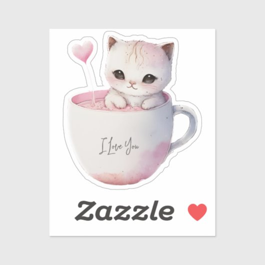 Niedliche weißrosa Katze im Tea Cup (4) Aufkleber (Blatt)
