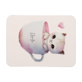 Niedliche weißrosa Katze im Tea Cup (4) Magnet (Horizontal)