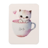 Niedliche weißrosa Katze im Tea Cup (4) Magnet (Vertikal)