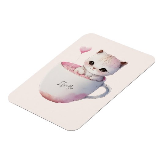 Niedliche weißrosa Katze im Tea Cup (4) Magnet (Linke Seite)