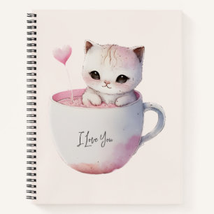Niedliche weißrosa Katze im Tea Cup (4) Notizblock
