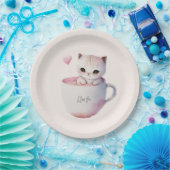 Niedliche weißrosa Katze im Tea Cup (4) Pappteller (Party)