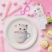 Niedliche weißrosa Katze im Tea Cup (4) Pappteller (Party)