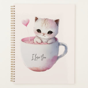 Niedliche weißrosa Katze im Tea Cup (4) Planer