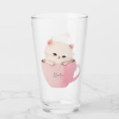 Niedliche weißrosa Katze im Teecup Glas (Rückseite)