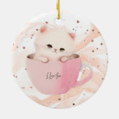 Niedliche weißrosa Katze im Teecup Keramik Ornament (Hinten)