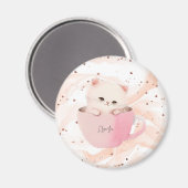 Niedliche weißrosa Katze im Teecup Magnet (Vorderseite/Rückseite)