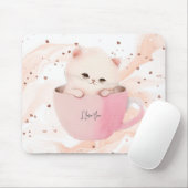 Niedliche weißrosa Katze im Teecup Mousepad (Mit Mouse)
