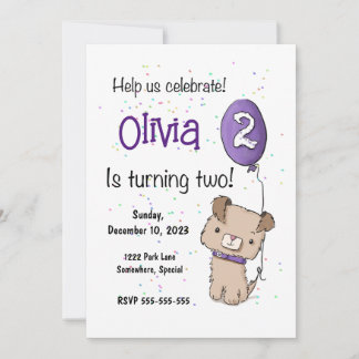 Niedliche Welpe, 2. Geburtstagseinladung, individu Einladung