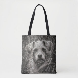 Niedliche Welpe Black and Whie Portrait Fotografie Tasche