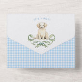 Niedliche Welpe Blue Wappen Monogram Birth Ankündi All In One Einladung (Rückseite)