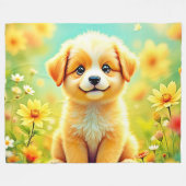Niedliche Welpe Blume Art Fleecedecke (Vorderseite (Horizontal))