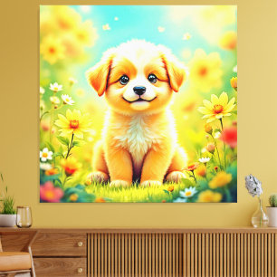 Niedliche Welpe Blume Art Leinwanddruck