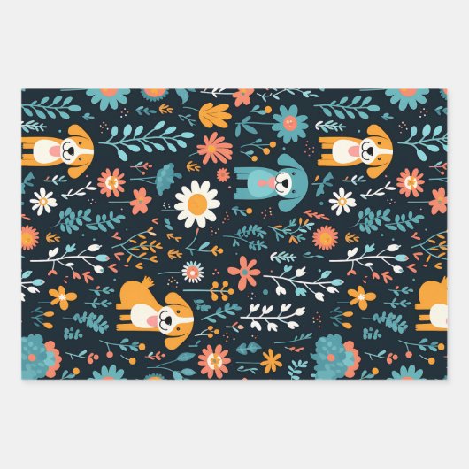 Niedliche Welpe-Blume Set 3 Geschenkpapier Set (Vorderseite)