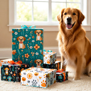 Niedliche Welpe-Blume Set 3 Geschenkpapier Set