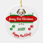 Niedliche Welpe Erster Weihnachtsschmuck Keramik (Hinten)